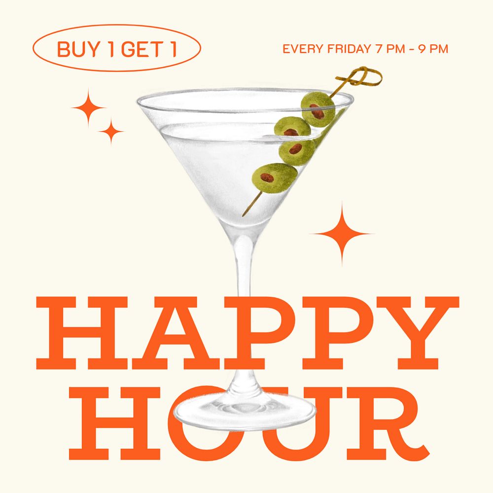 Happy hour Instagram post template, editable design