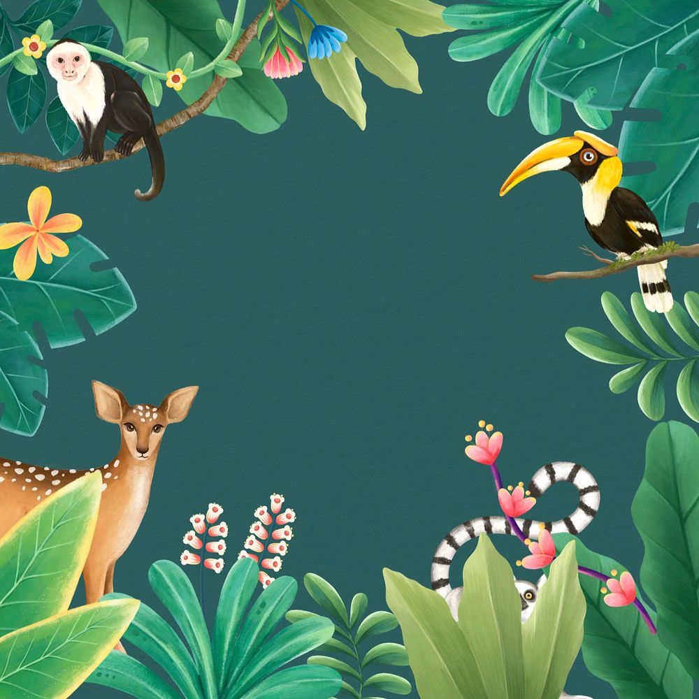 Customizable wildlife frame, editable hand-drawn nature remix