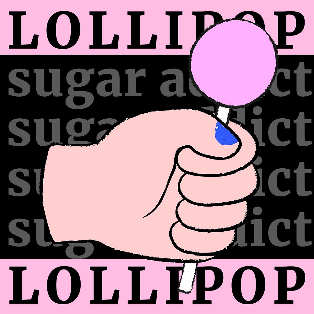 Pink lollipop Instagram post template, editable cute hand doodle design