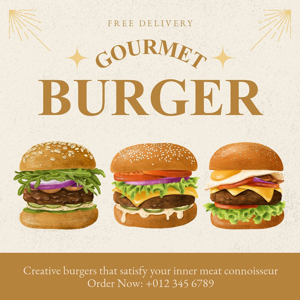 Gourmet burger Instagram post template, editable design