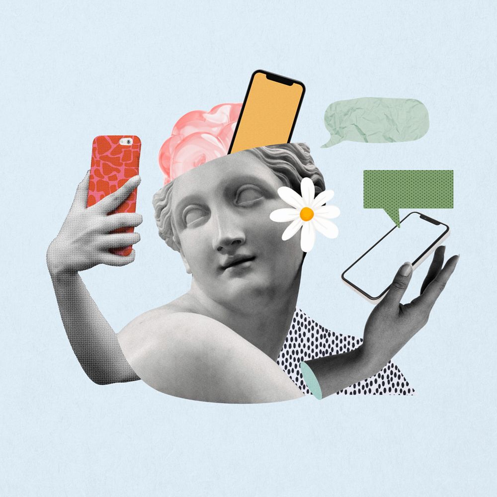 Social media addiction, lifestyle collage remix, editable design