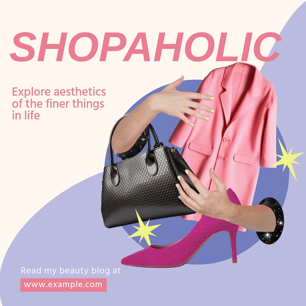 Shopaholic Facebook story template, editable collage remix design