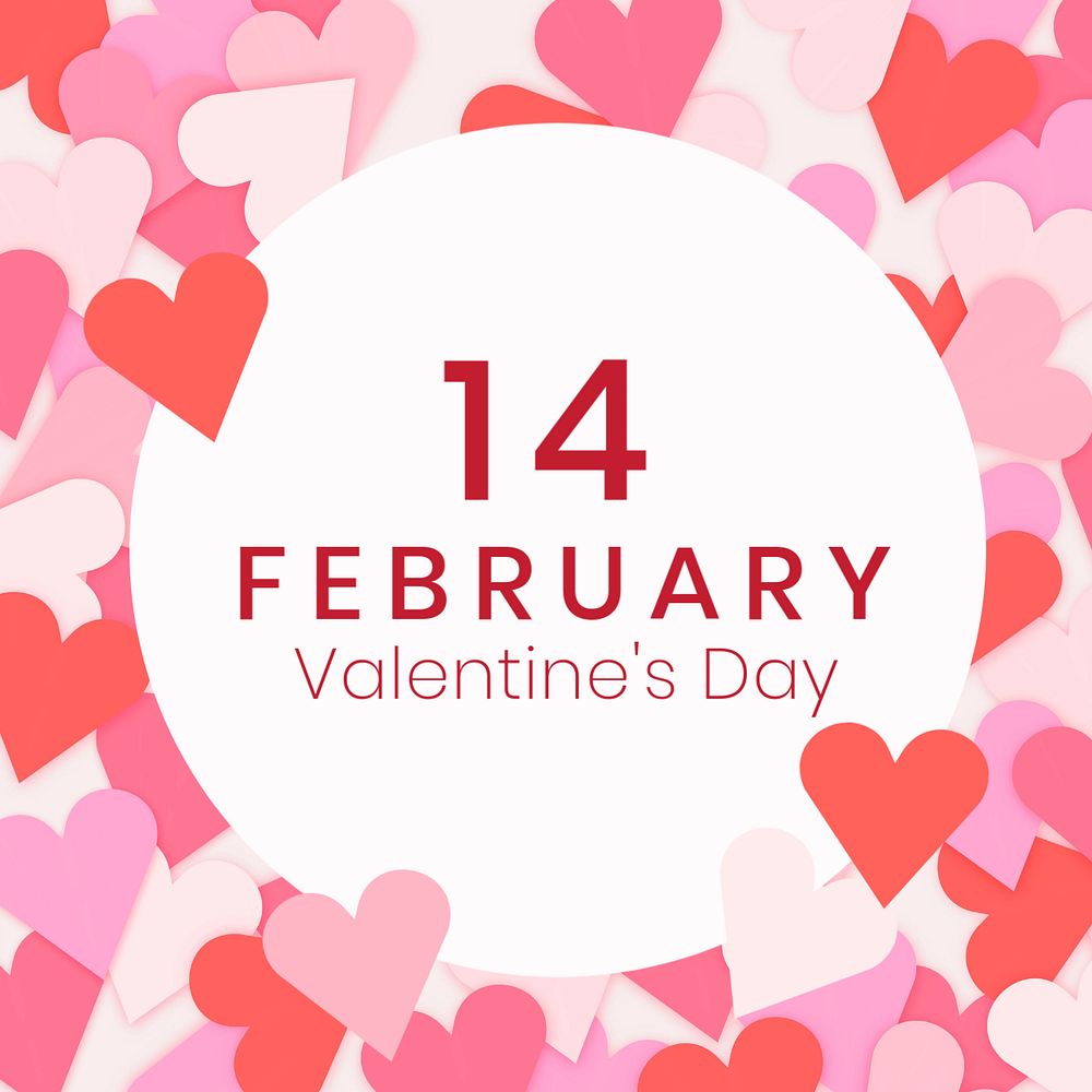 Valentines Facebook post template, pink cute heart design