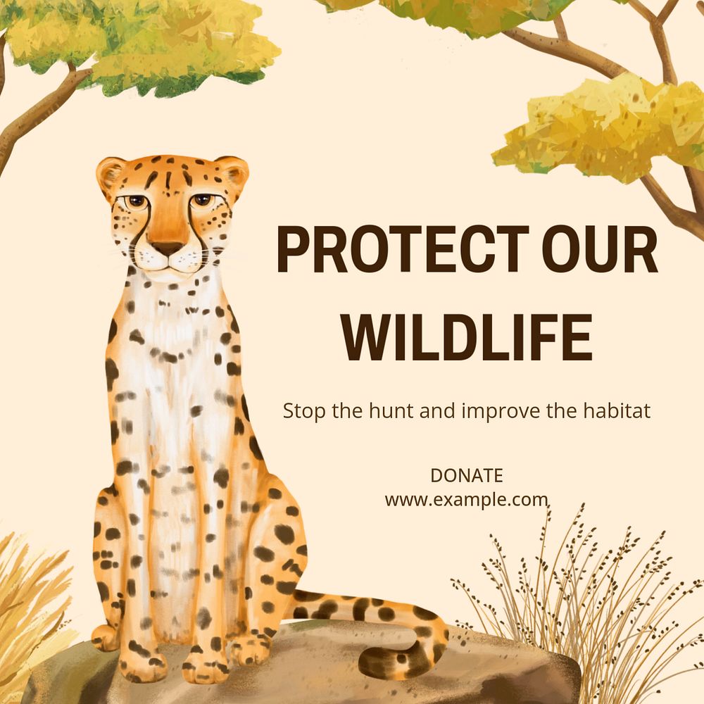 Wildlife foundation Instagram post template, editable hand-drawn nature