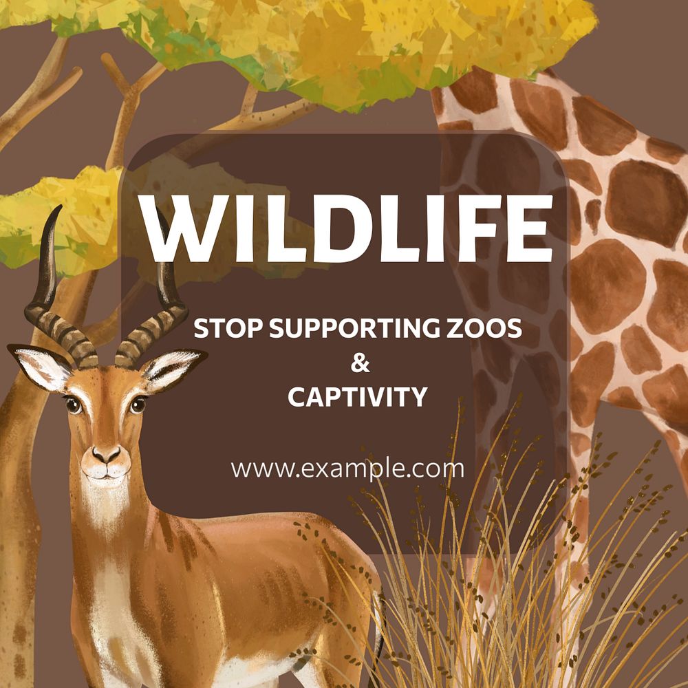 Abolishing zoo Facebook post template, editable hand-drawn nature