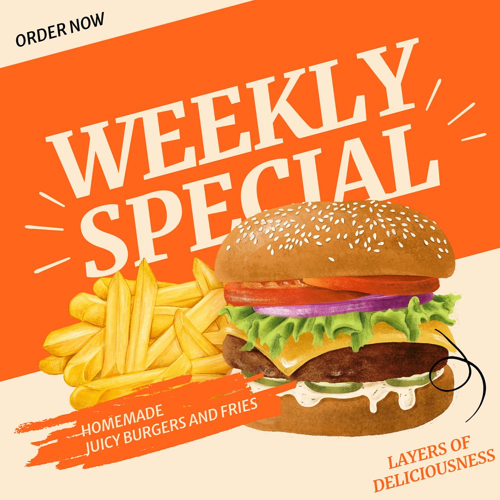 Homemade burger Instagram post template, editable design