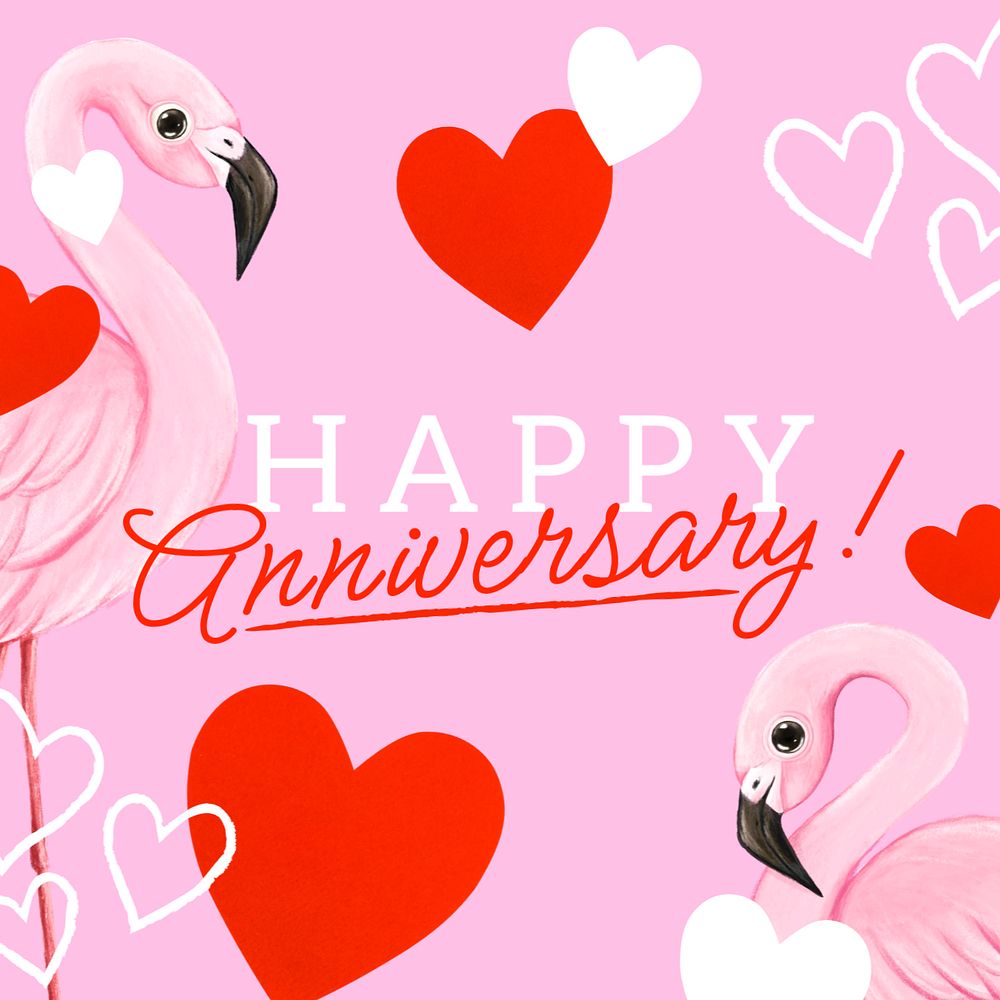 Happy anniversary Instagram post template, editable hand-drawn nature