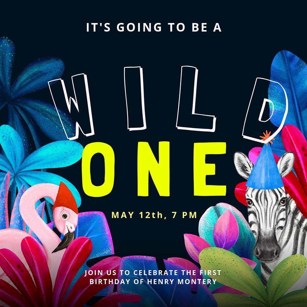 Wild animal Instagram post template, editable hand-drawn nature