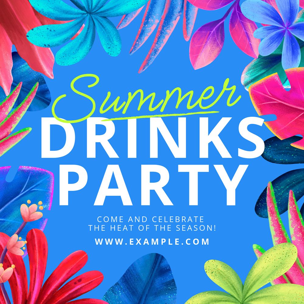 Drinks party Facebook post template, editable hand-drawn nature