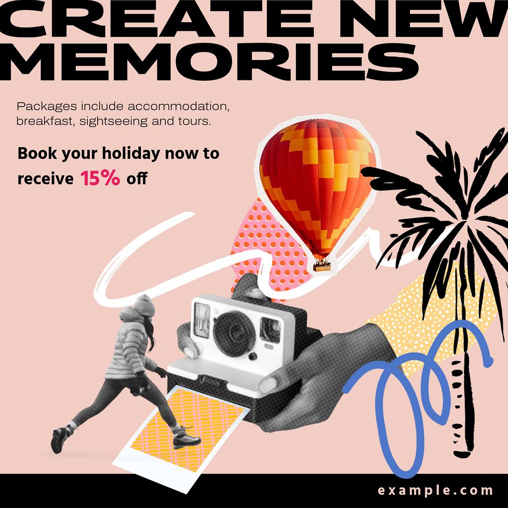 Travel packages Instagram ad template, editable collage remix design