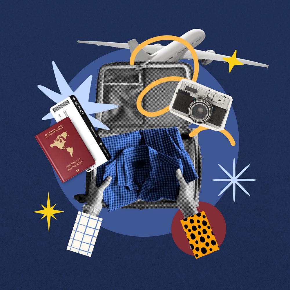 Travel abroad, lifestyle collage remix, editable design