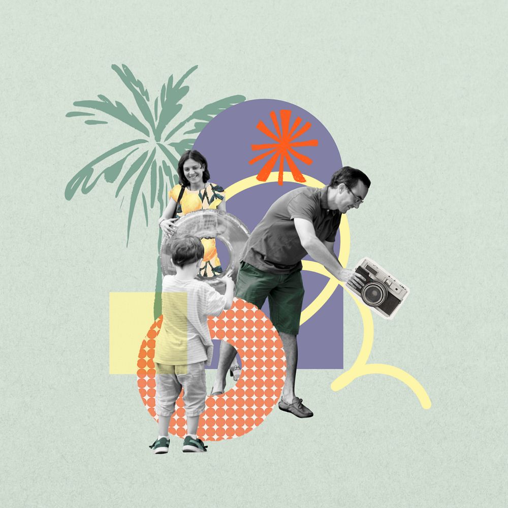 Family vacation, lifestyle collage remix, editable design