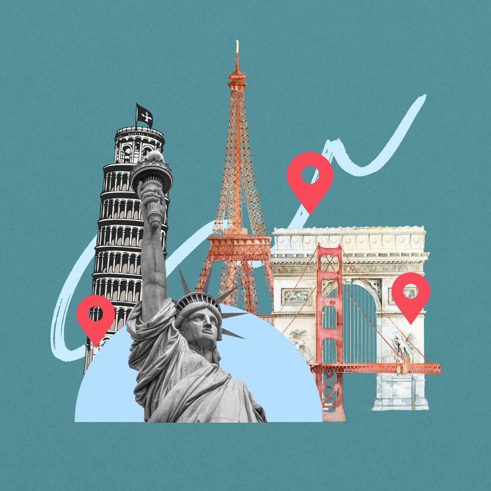 Tourist destinations, lifestyle collage remix, editable design