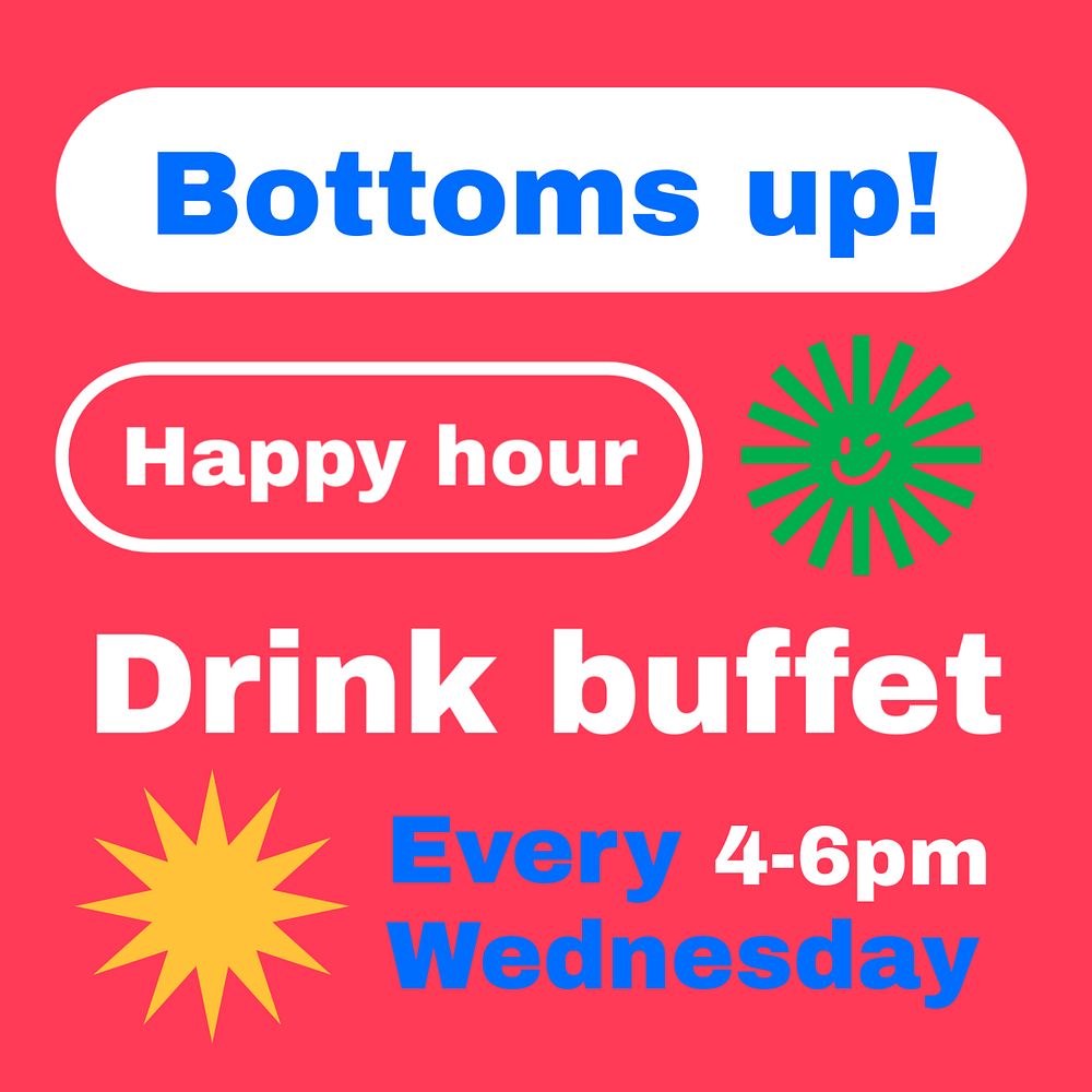 Drink buffet Instagram ad template, editable funky design