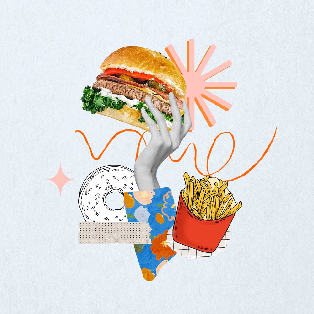 Editable fast food, lifestyle collage remix