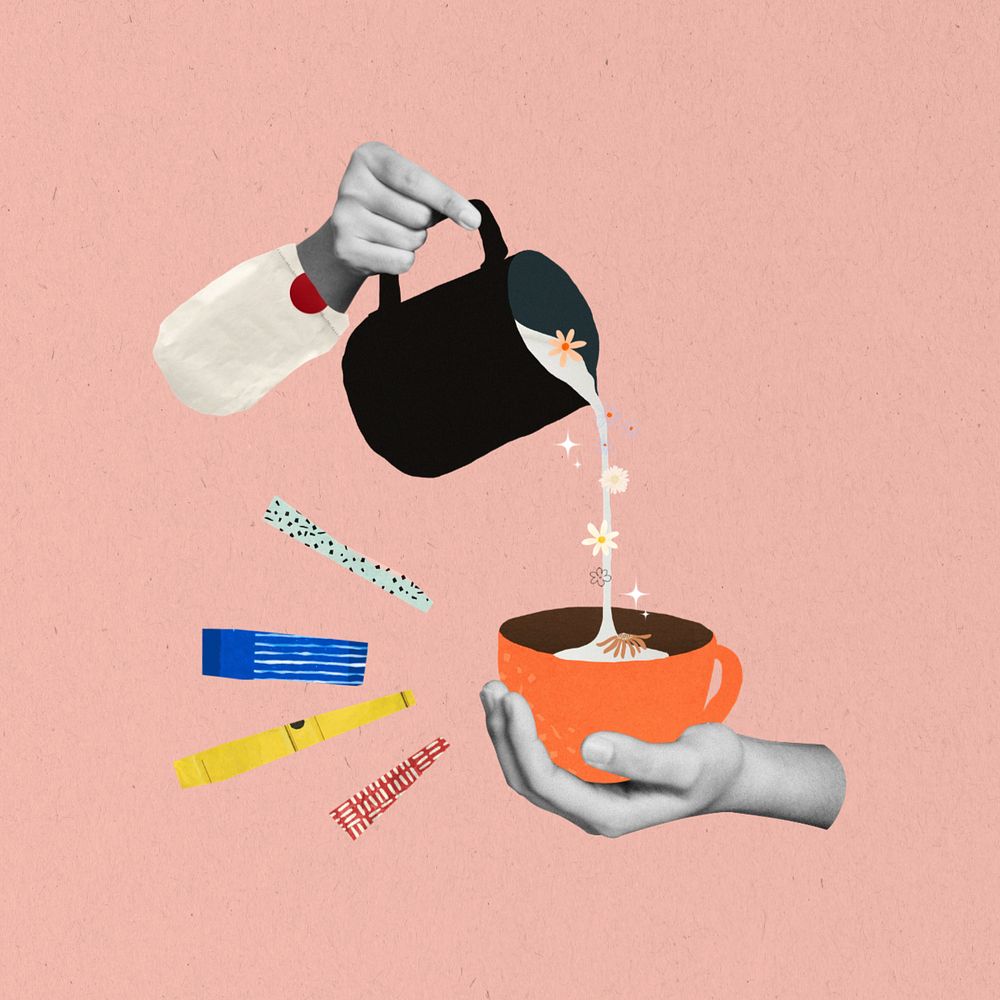 Editable morning coffee, lifestyle collage remix