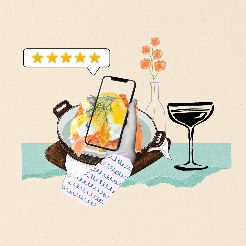 Editable restaurant rating, lifestyle collage remix