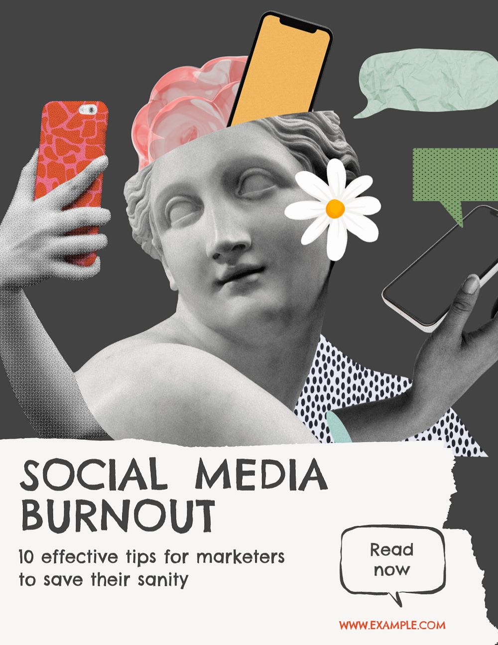 Social media burnout flyer template, editable collage remix