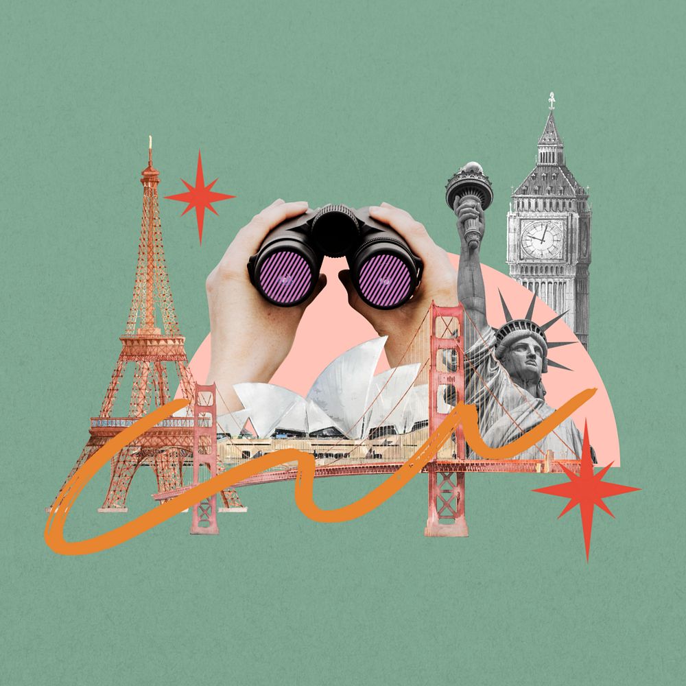 Sightseeing, travel lifestyle collage remix, editable design