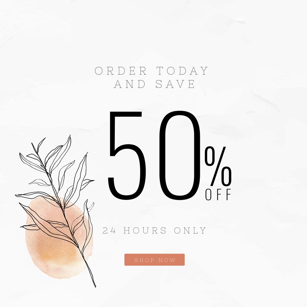 50% off Instagram ad template, editable minimal leaf design