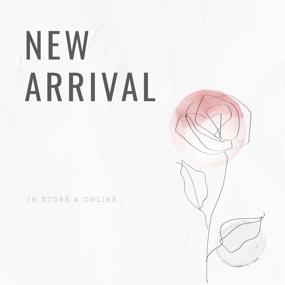 New arrival Instagram ad template, editable minimal line art flower design