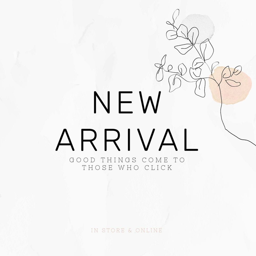 New arrival Instagram ad template, editable minimal line art leaf design