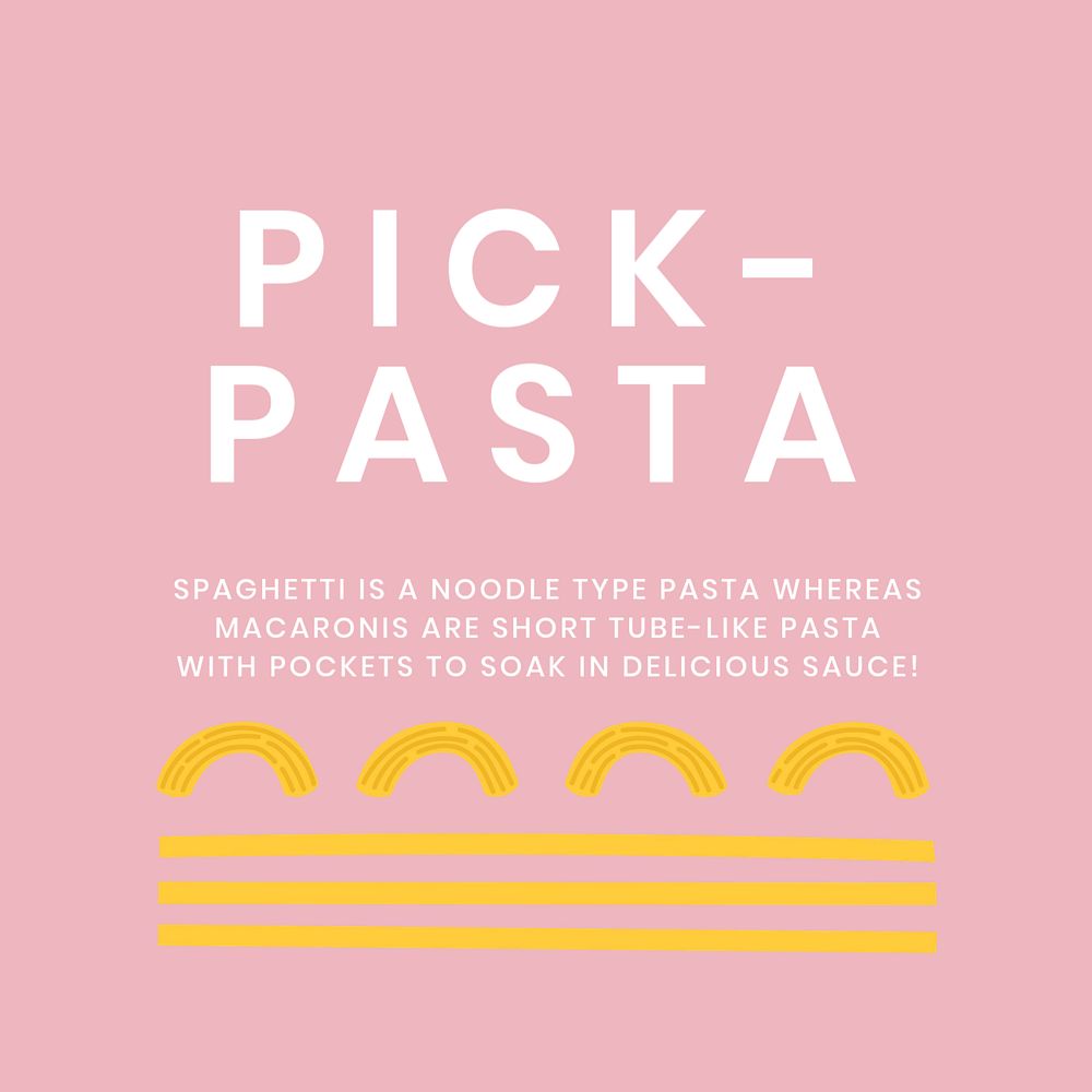 Cute pasta Facebook post template, pink editable design