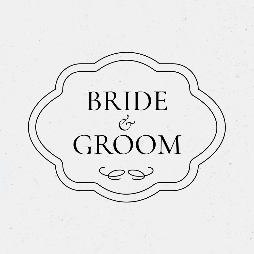 Bride and groom customizable vintage wedding badge template on white background 