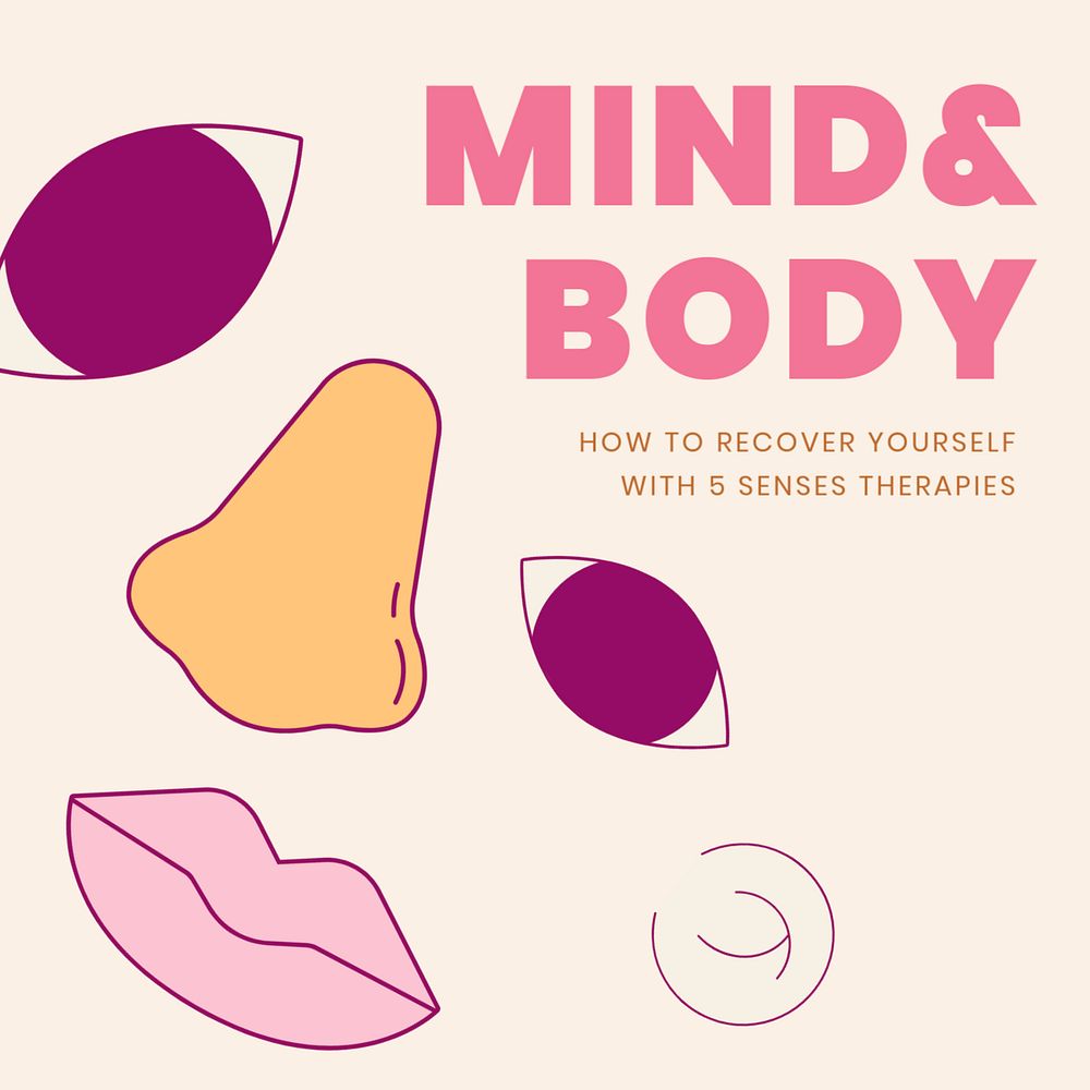 Five senses Instagram post template, mind & body, mental health social media