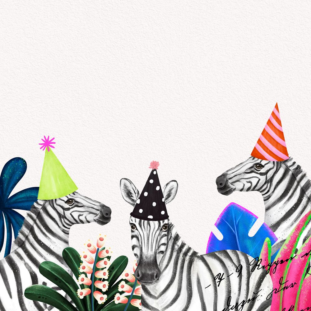 Editable festive zebra border, hand-drawn nature remix