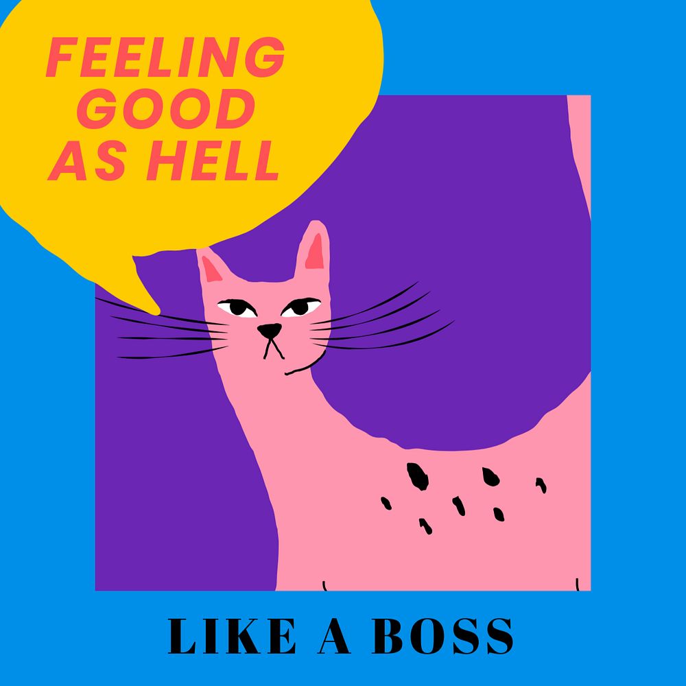 Feeling good Facebook post template, cute cat  illustration