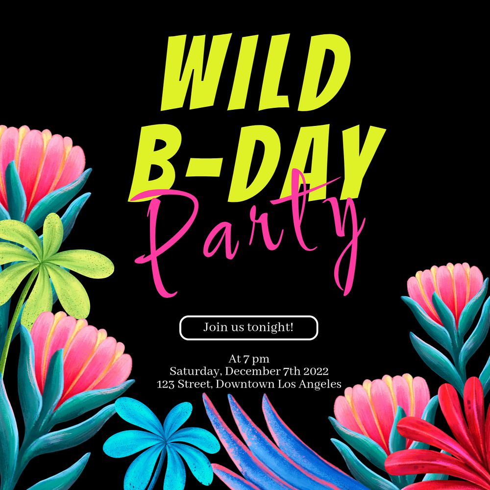 Tropical invitation Instagram post template, editable hand-drawn nature