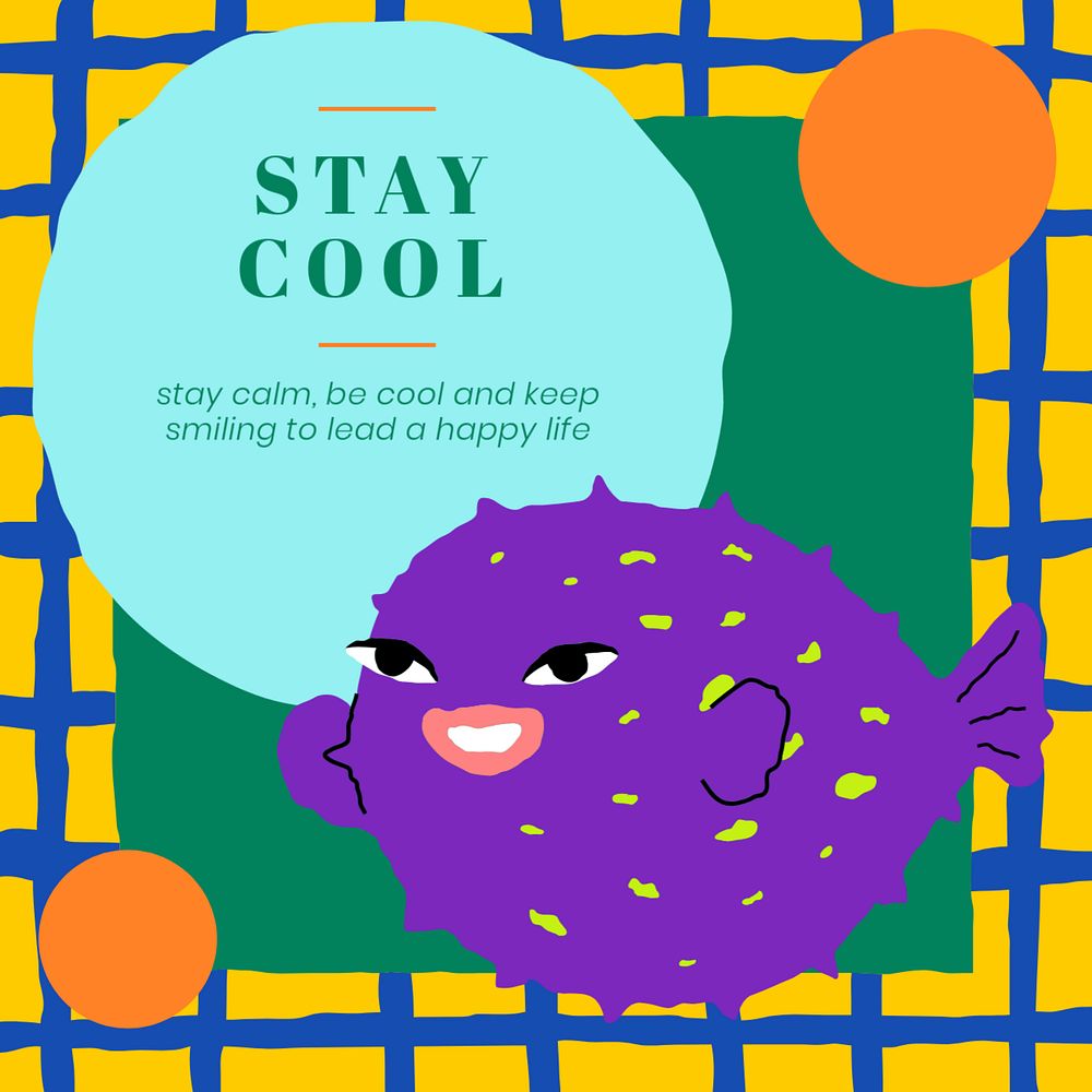 Stay cool Facebook post template, cute animal illustration