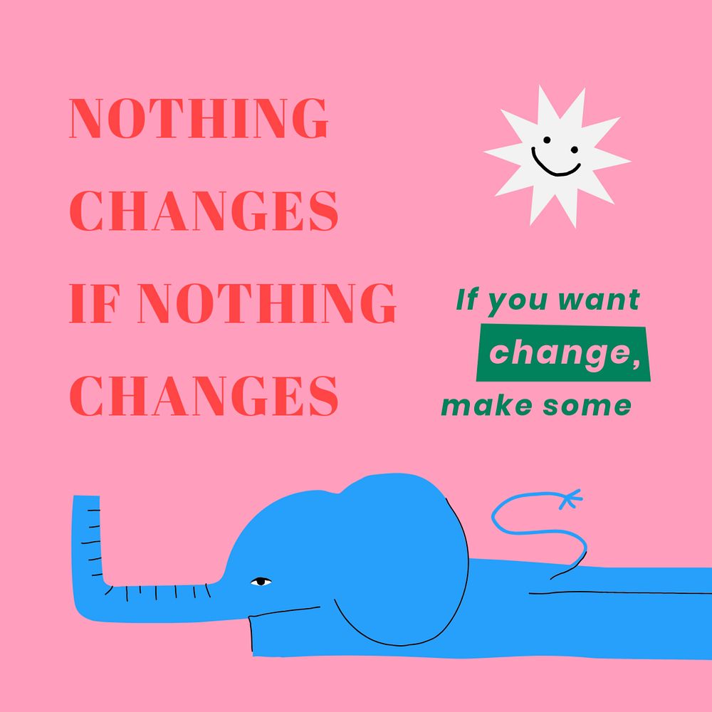 Change quote Instagram post template, cute elephant illustration