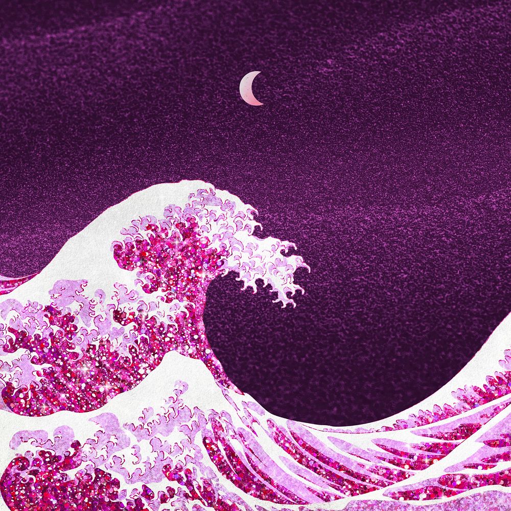 Hokusai's Japanese wave background, pink ocean, remixed by rawpixel