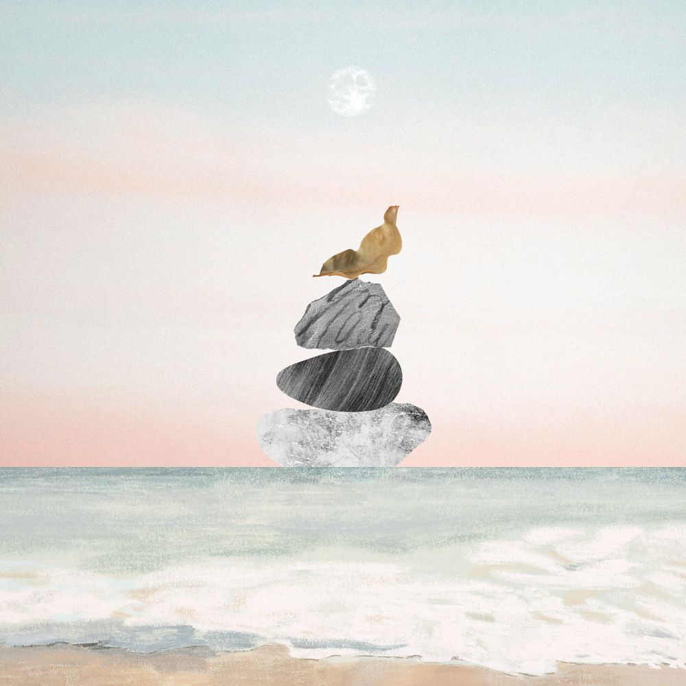 Aesthetic beach stones background, mindfulness design