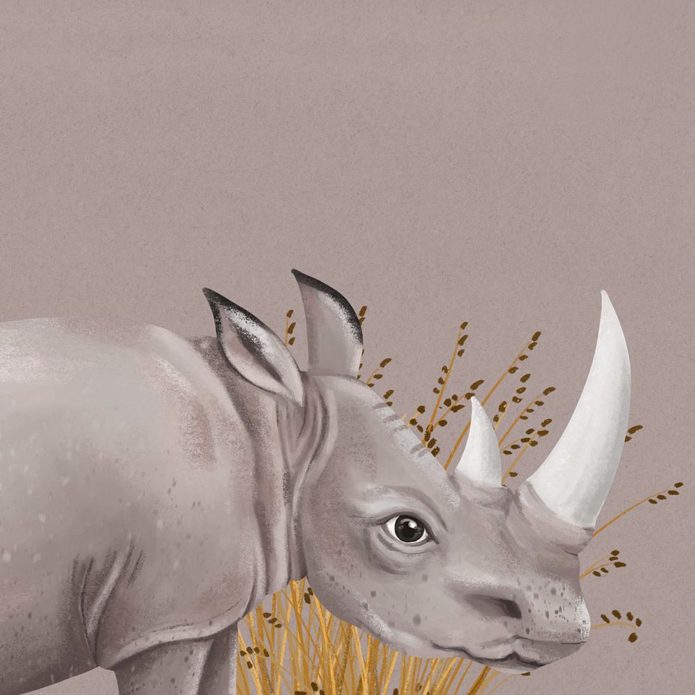 Editable hand-drawn rhinoceros background