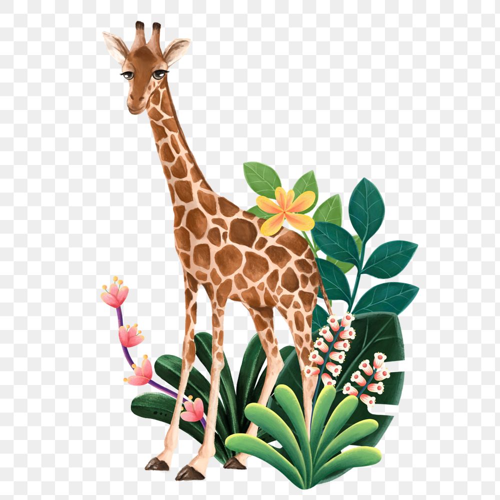 Hand-drawn giraffe sticker, editable wildlife element remix