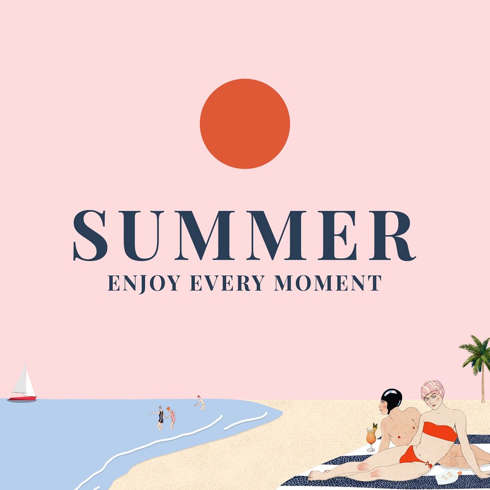 Vintage Summer Instagram post template, editable design, remixed from artworks by George Barbier