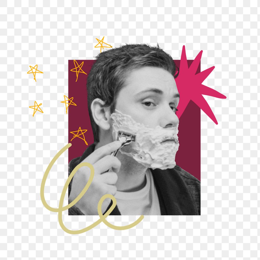 Man shaving beard sticker, editable lifestyle collage element remix