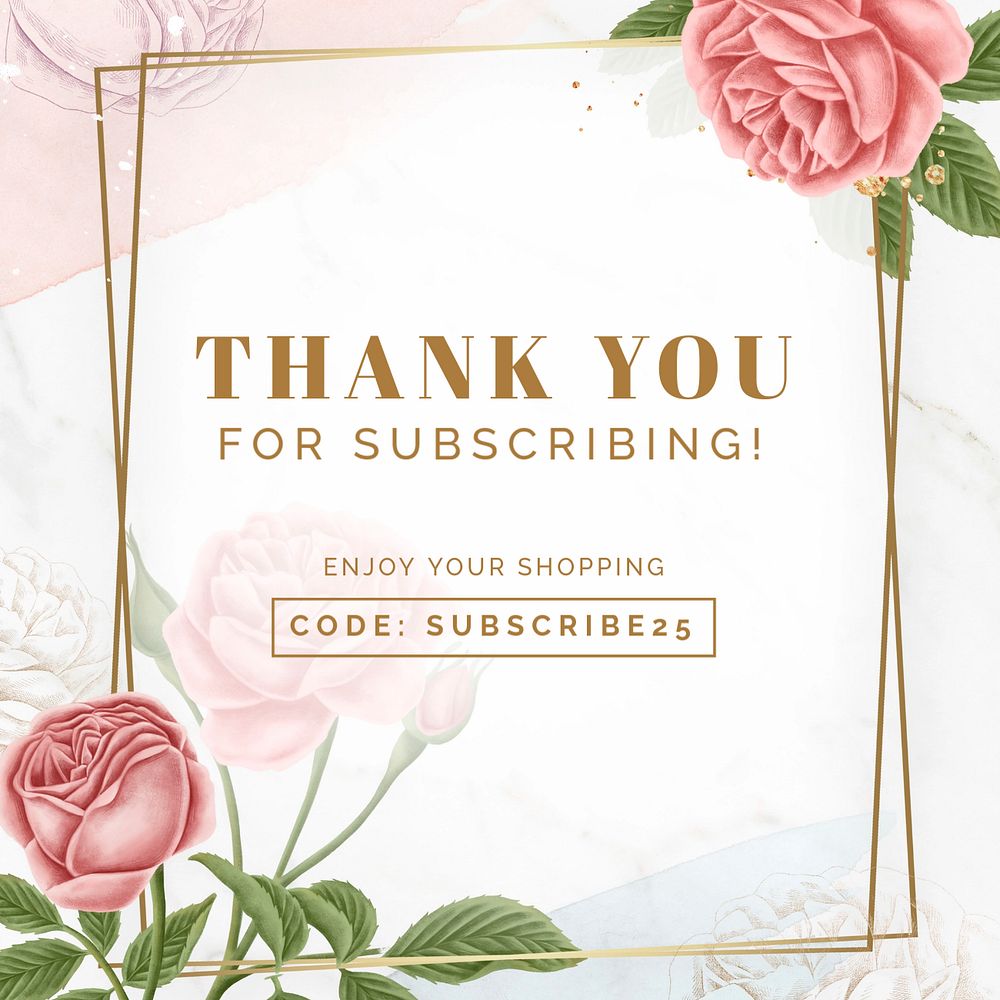 Editable rose Instagram ad template, thank you for subscribing design