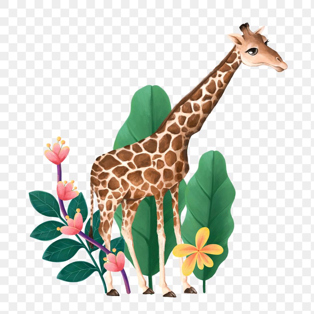 Hand-drawn giraffe sticker, customizable wildlife element remix