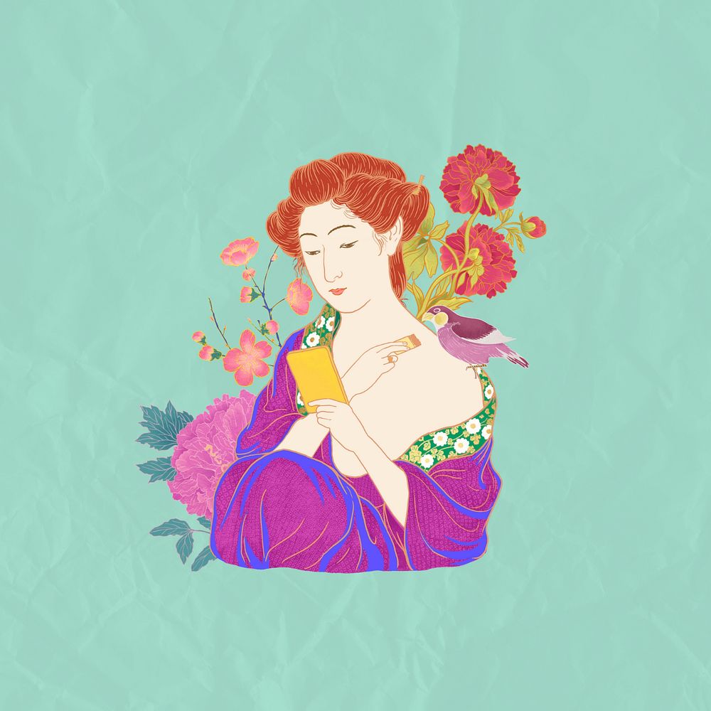 Customizable aesthetic vintage Japanese woman, ukiyo-e remix