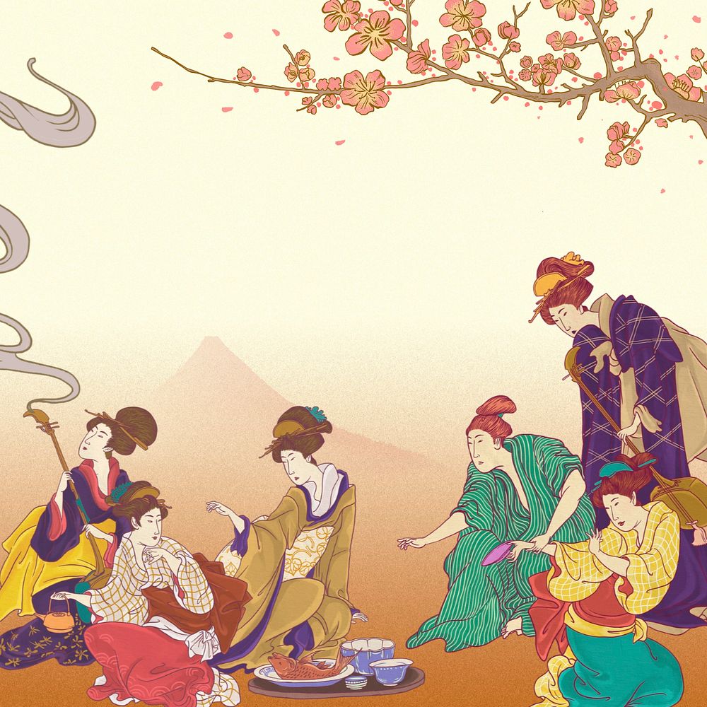 Customizable vintage Japanese female performers ukiyo-e remix