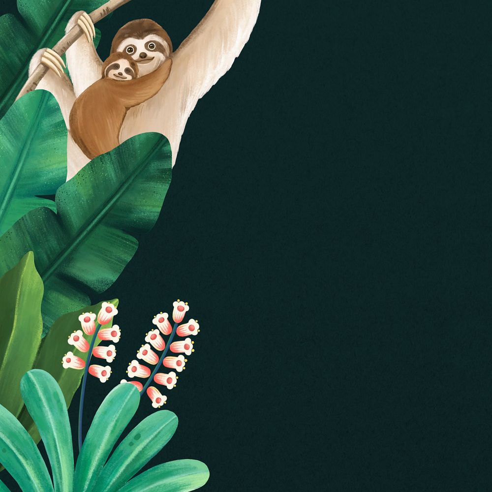 Customizable tropical border, hand-drawn sloth, nature remix