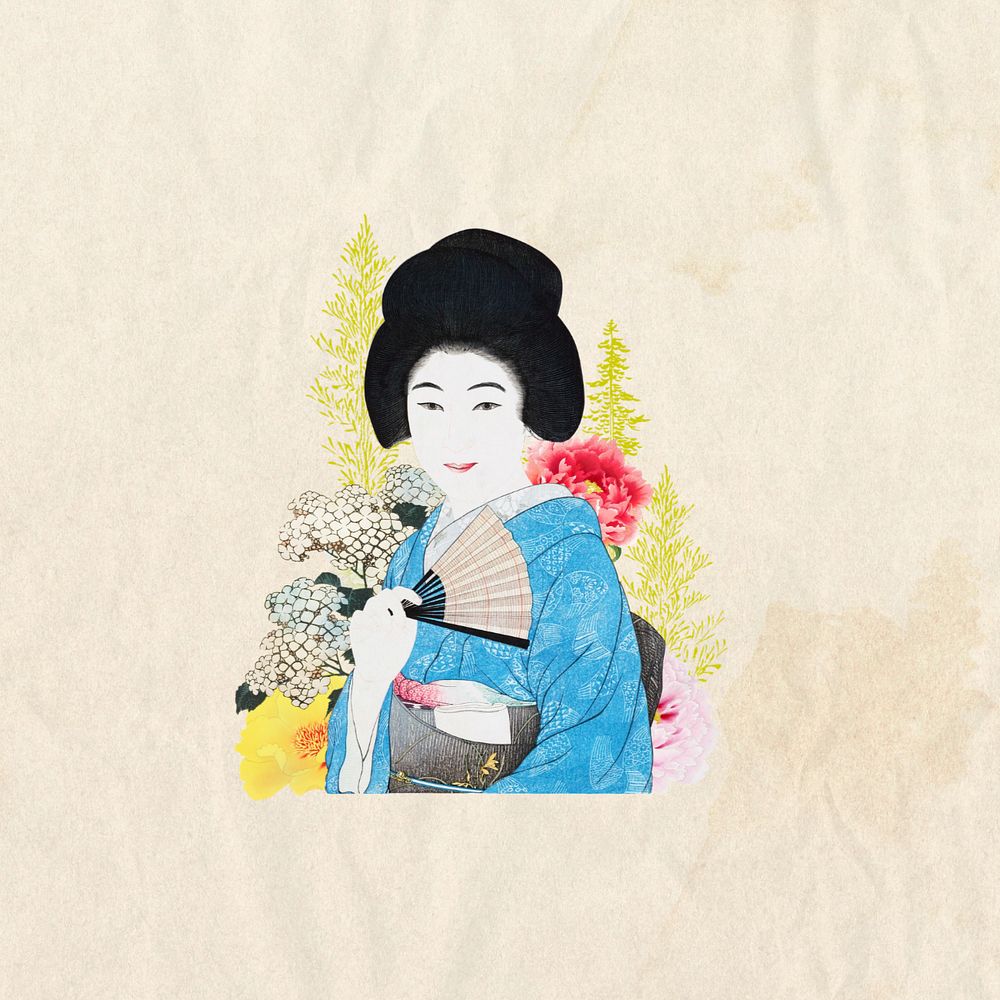 Editable vintage Japanese woman, ukiyo-e remix