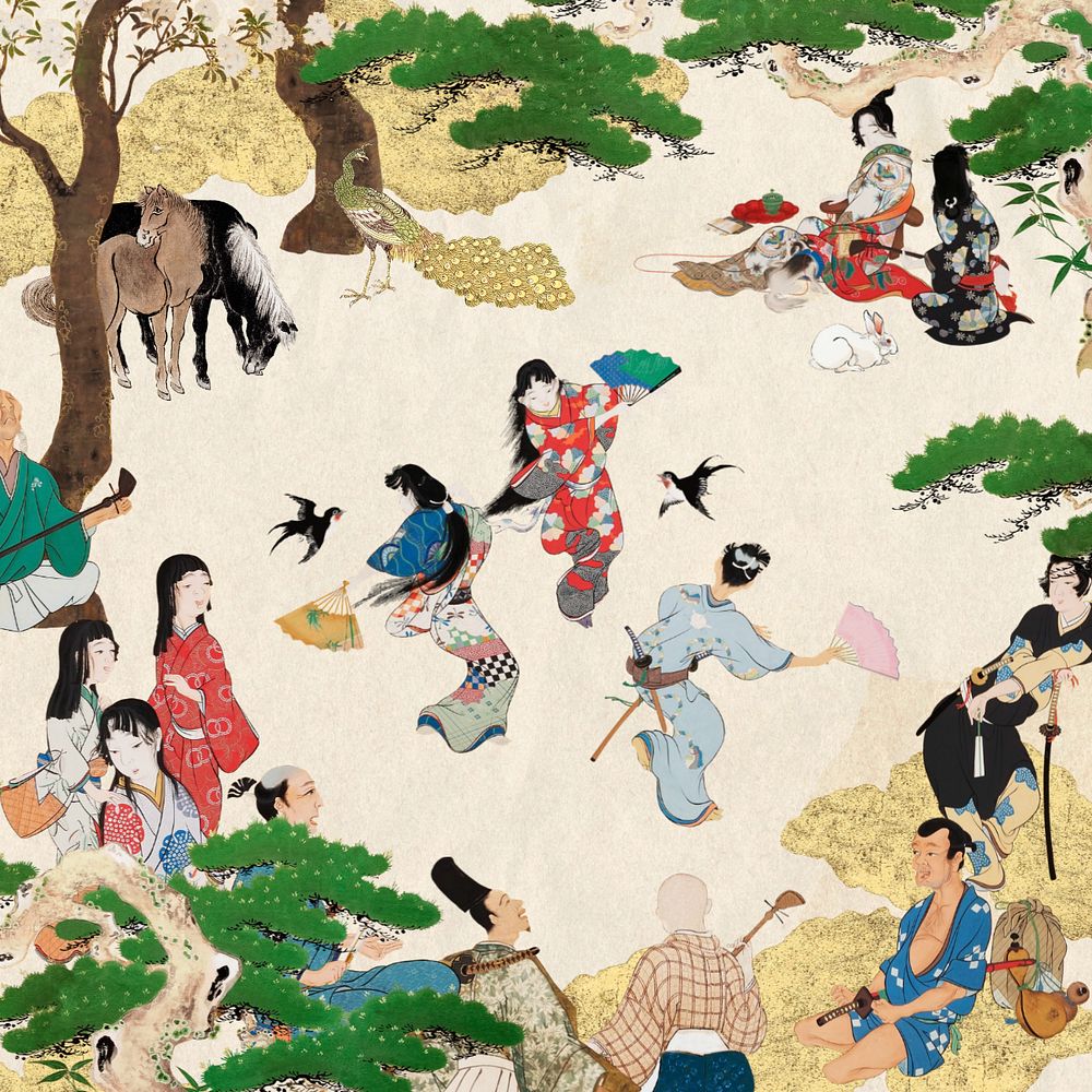 Customizable vintage Japanese lifestyle, ukiyo-e remix