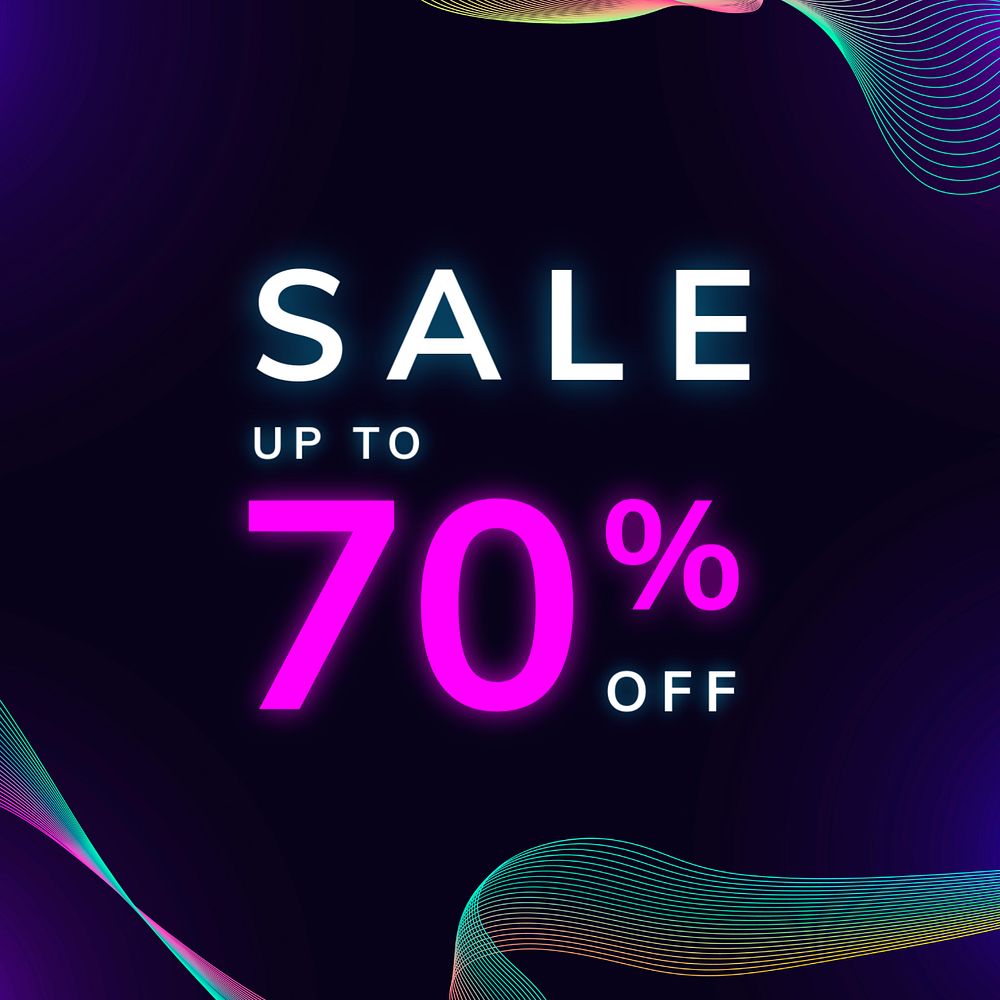 70% sale Instagram ad template, editable neon design