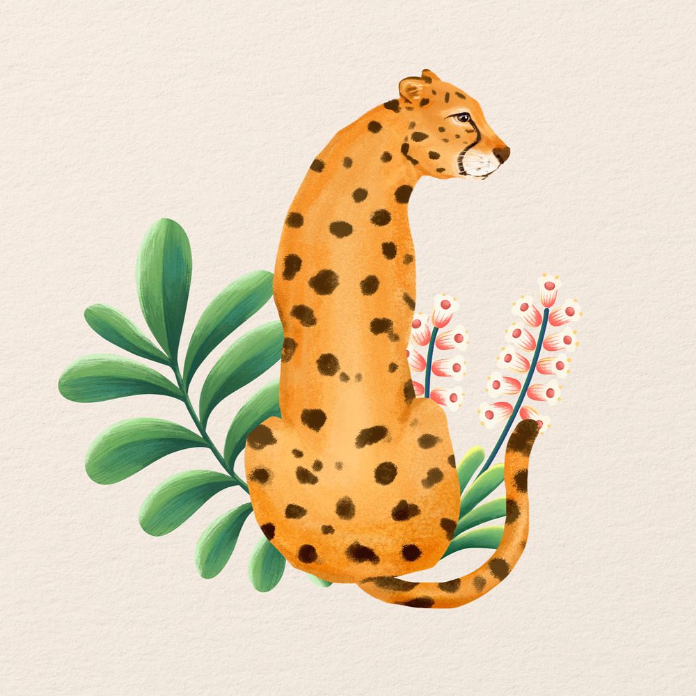 Hand-drawn cheetah, editable nature remix