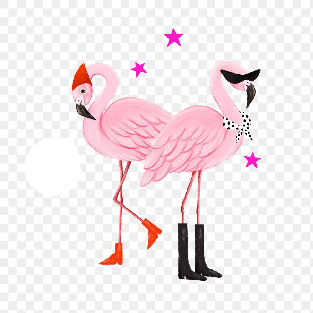 Hand-drawn flamingos sticker, customizable wildlife element remix